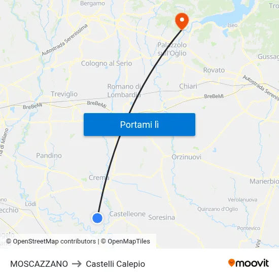 MOSCAZZANO to Castelli Calepio map