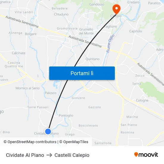 Cividate Al Piano to Castelli Calepio map