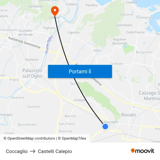Coccaglio to Castelli Calepio map