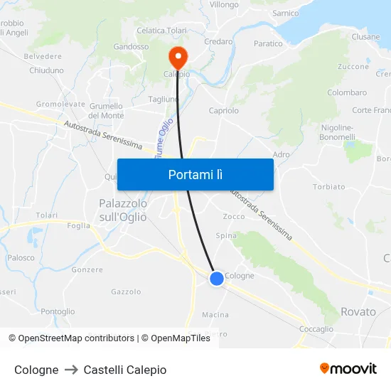 Cologne to Castelli Calepio map