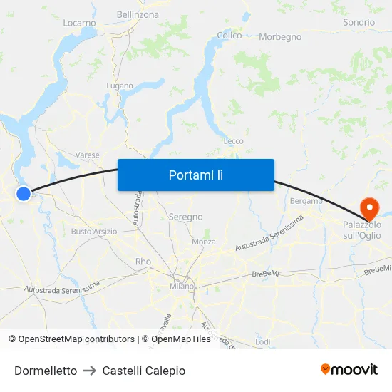 Dormelletto to Castelli Calepio map