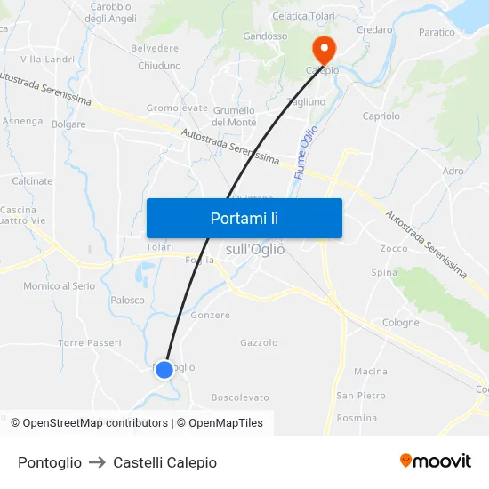 Pontoglio to Castelli Calepio map