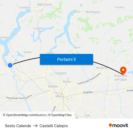 Sesto Calende to Castelli Calepio map