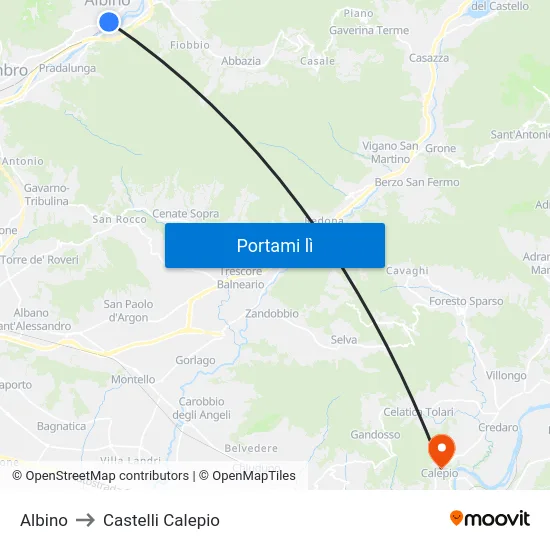 Albino to Castelli Calepio map