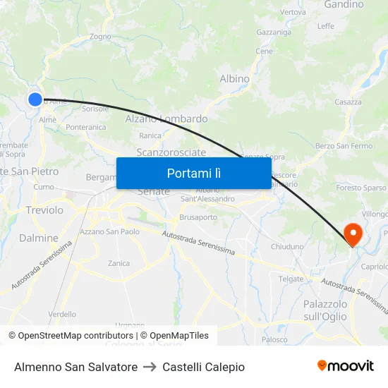Almenno San Salvatore to Castelli Calepio map