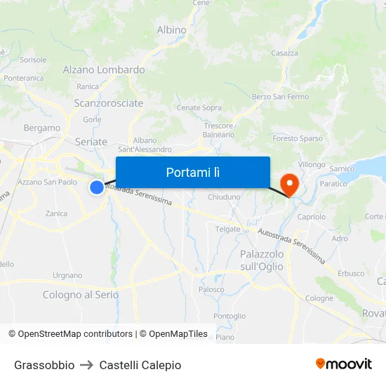 Grassobbio to Castelli Calepio map