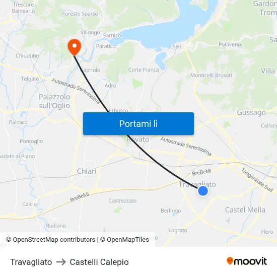 Travagliato to Castelli Calepio map