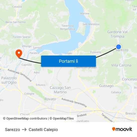 Sarezzo to Castelli Calepio map