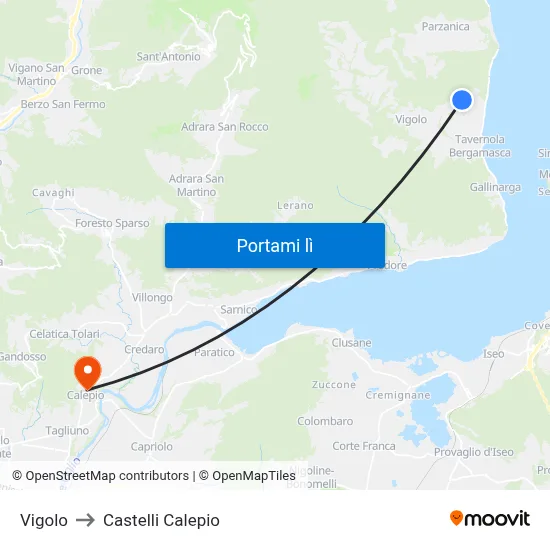 Vigolo to Castelli Calepio map