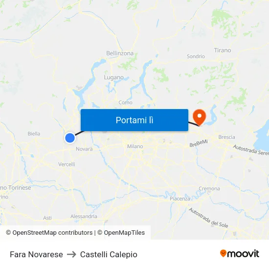 Fara Novarese to Castelli Calepio map