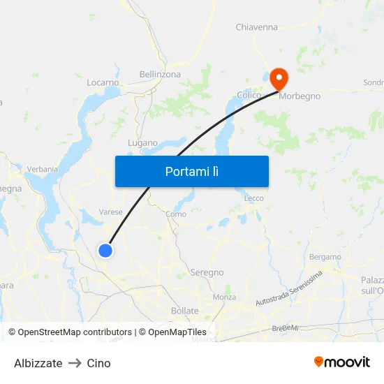 Albizzate to Cino map