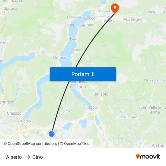 Alserio to Cino map