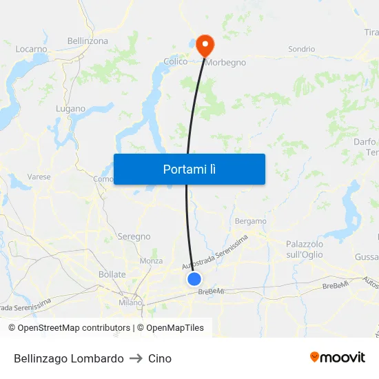 Bellinzago Lombardo to Cino map