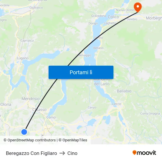 Beregazzo Con Figliaro to Cino map