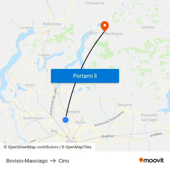 Bovisio-Masciago to Cino map