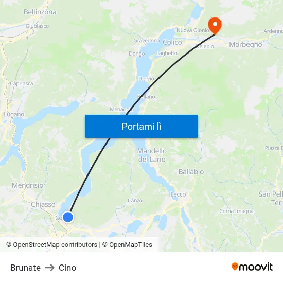 Brunate to Cino map