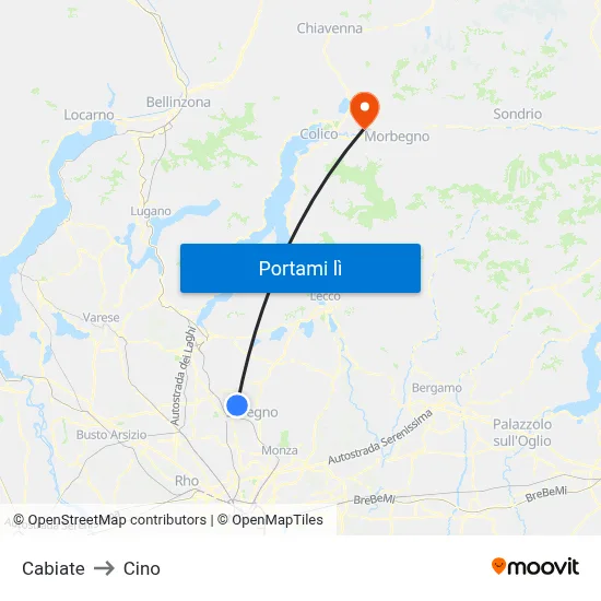 Cabiate to Cino map