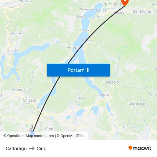 Cadorago to Cino map