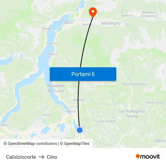 Calolziocorte to Cino map