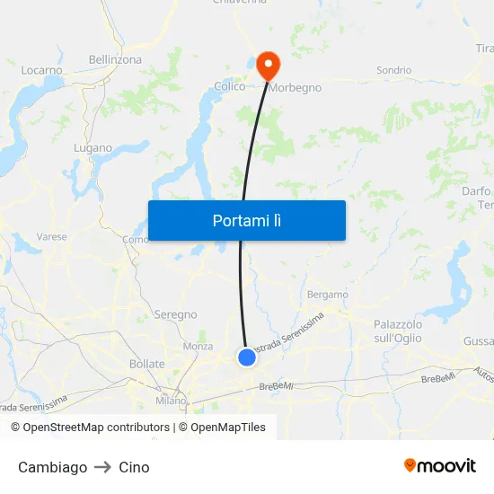 Cambiago to Cino map