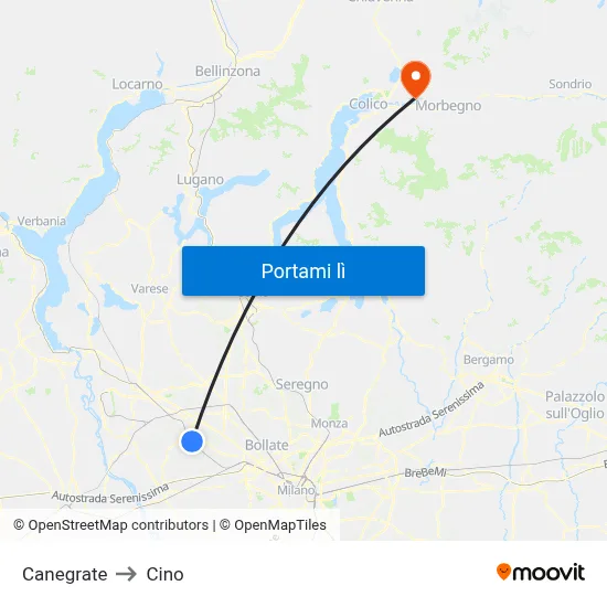 Canegrate to Cino map