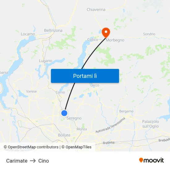 Carimate to Cino map