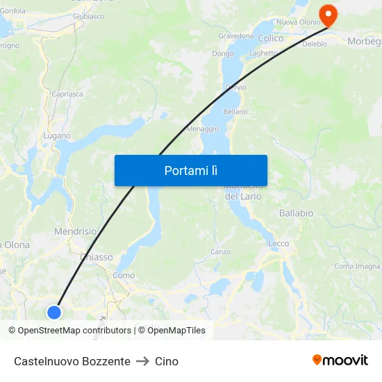 Castelnuovo Bozzente to Cino map
