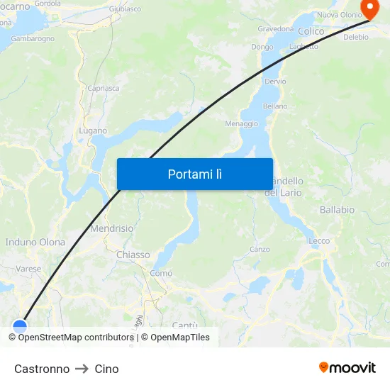 Castronno to Cino map