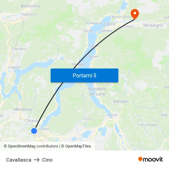 Cavallasca to Cino map