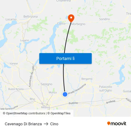 Cavenago Di Brianza to Cino map