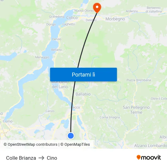 Colle Brianza to Cino map