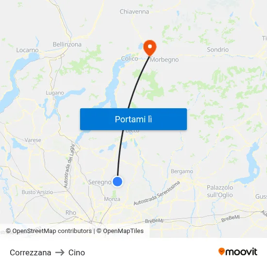 Correzzana to Cino map