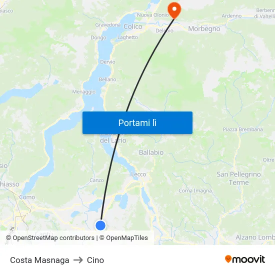 Costa Masnaga to Cino map