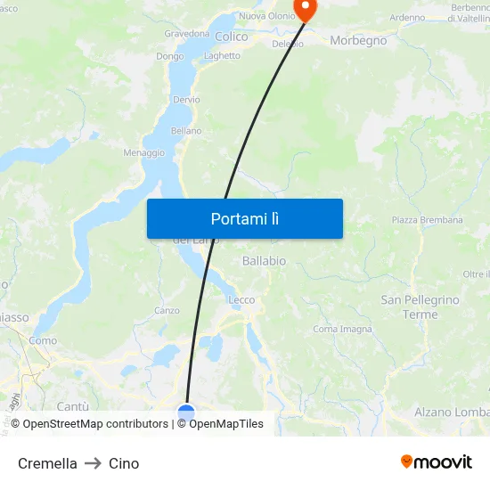 Cremella to Cino map