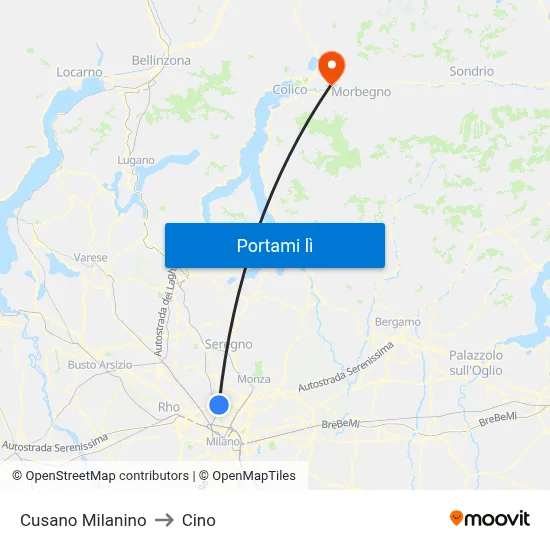 Cusano Milanino to Cino map