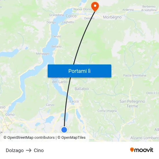 Dolzago to Cino map