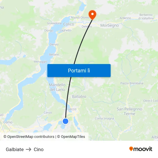 Galbiate to Cino map