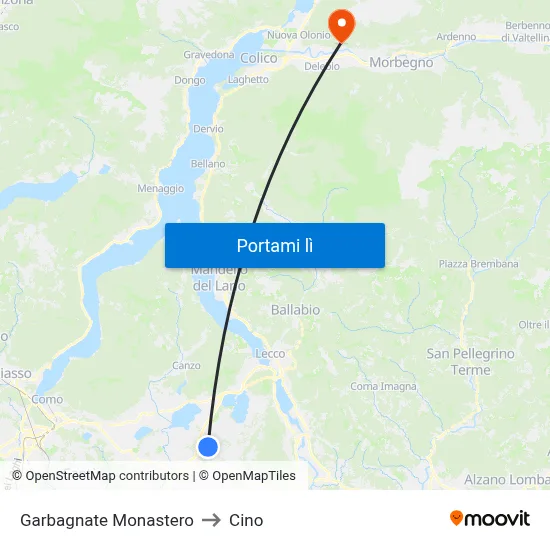 Garbagnate Monastero to Cino map