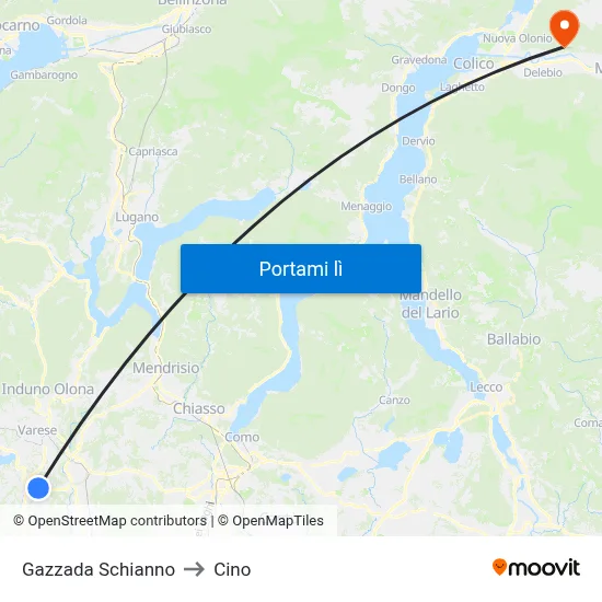Gazzada Schianno to Cino map