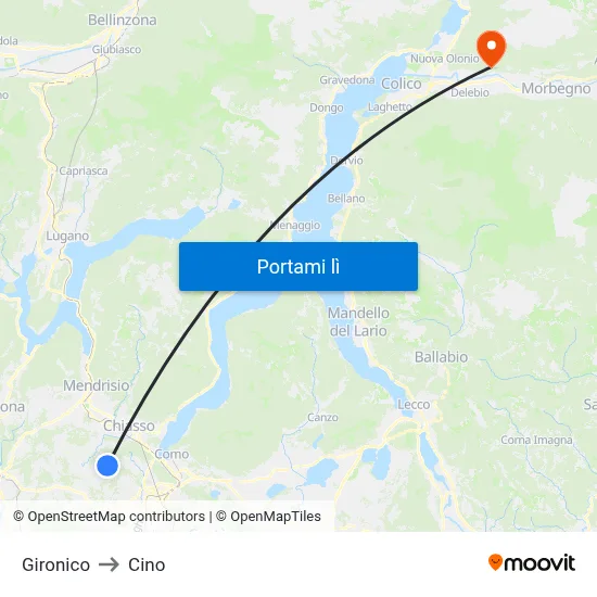 Gironico to Cino map