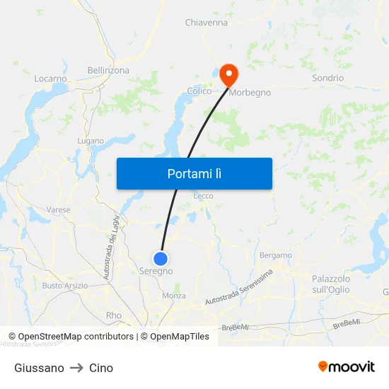 Giussano to Cino map