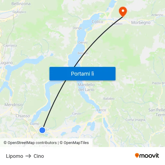 Lipomo to Cino map
