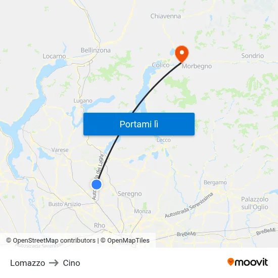 Lomazzo to Cino map
