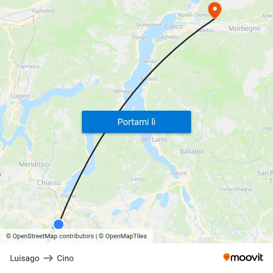 Luisago to Cino map