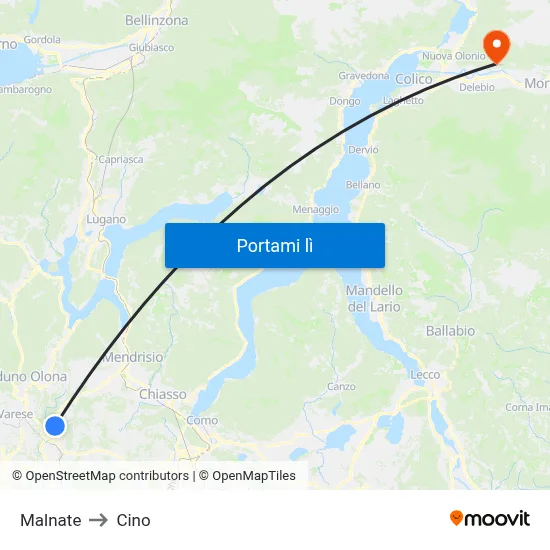 Malnate to Cino map