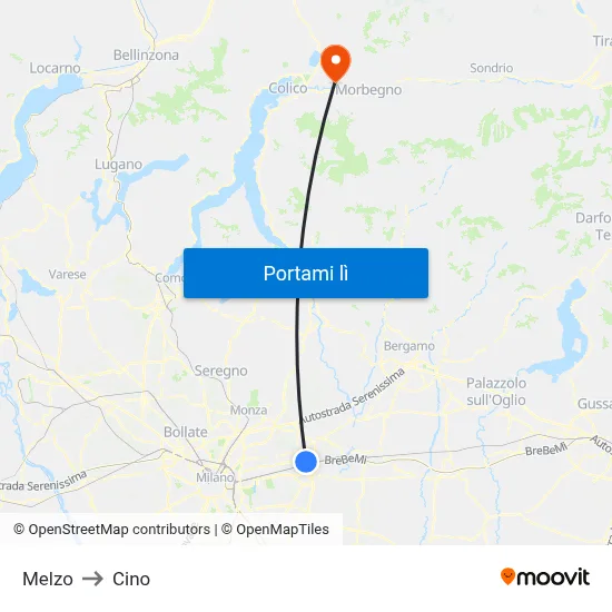 Melzo to Cino map