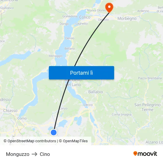 Monguzzo to Cino map