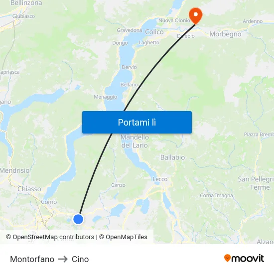 Montorfano to Cino map