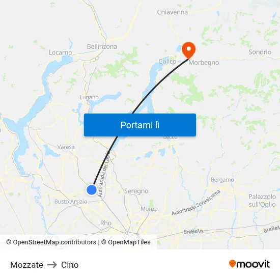 Mozzate to Cino map