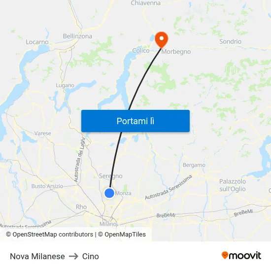 Nova Milanese to Cino map